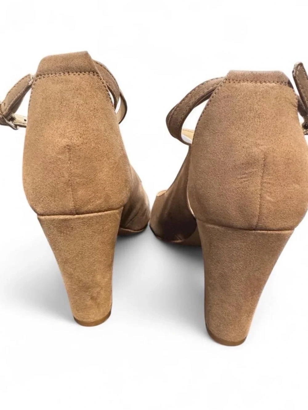 Nine West Suede Open-Toe Ankle Strap Wedges in Taupe
